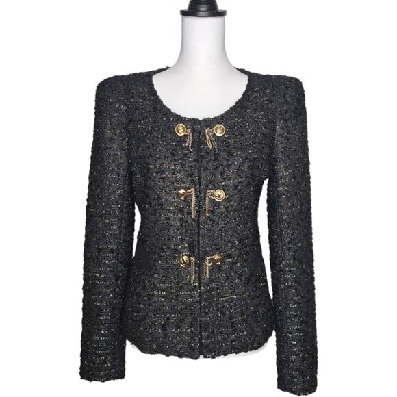Ipekyol Tweed Sparkle Wool Blend Jacket with Chain‎ Details Black Size 6 - Picture 1 of 14